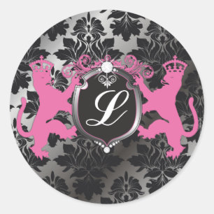 311 Luxe Lion Heraldry Pink Runder Aufkleber