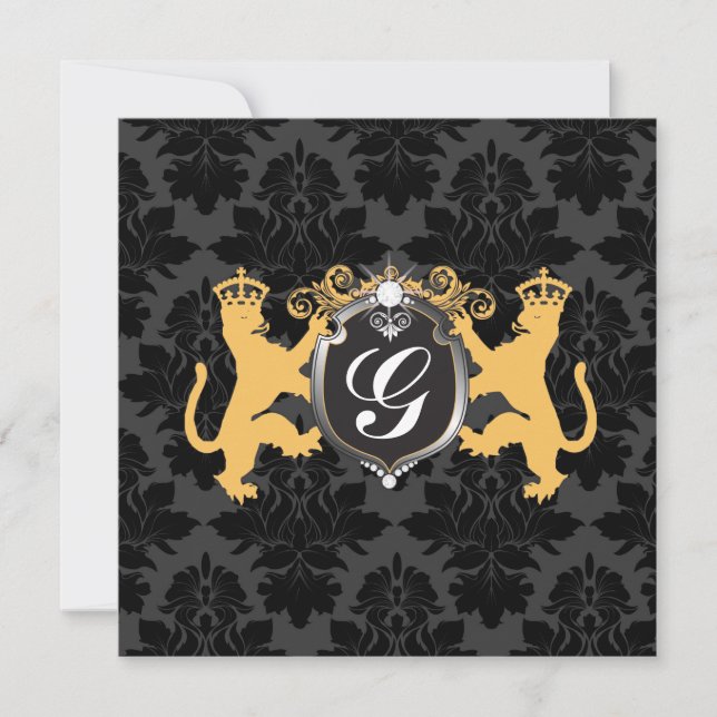 311 Luxe Lion Heraldry Yellow Baby Dusche Einladung (Vorderseite)