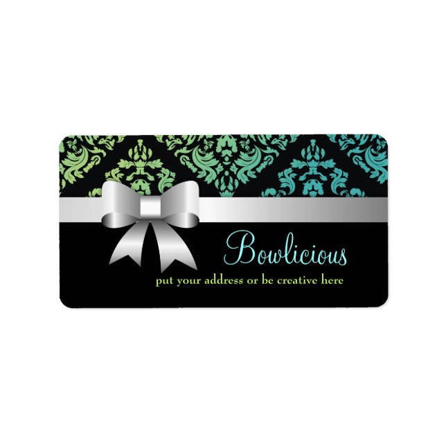 311-Luxuriös-Turquiose Limon Damask Label Adressaufkleber (Vorne)