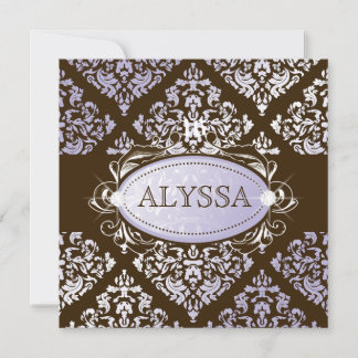 311-Luxurious Lilac N Brown Damask Sweet 16 Einladung