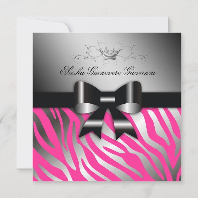 311 Nachtzebra-Schimmer-Schwarz-Bogen-Pink | 30 Einladung (Vorderseite)