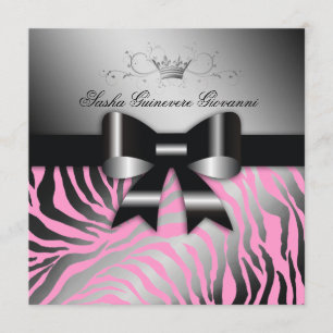 311-Night Zebra Shimmer Black Bow Pink Süß 16 Einladung