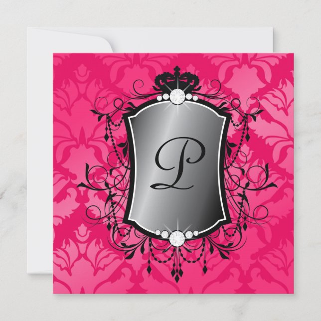 311 Ooh La Pink Damask Fabulous 40 Einladung (Vorderseite)