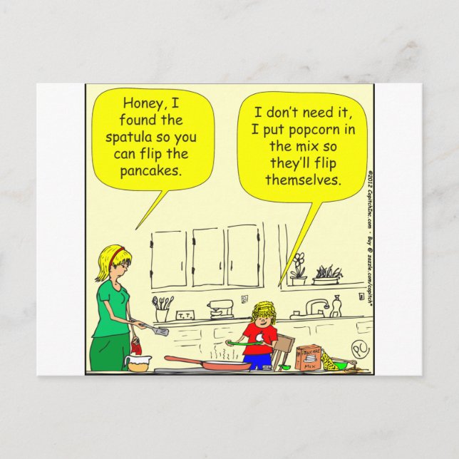 311 Popcorn Pancakes Cartoon Postkarte (Vorderseite)