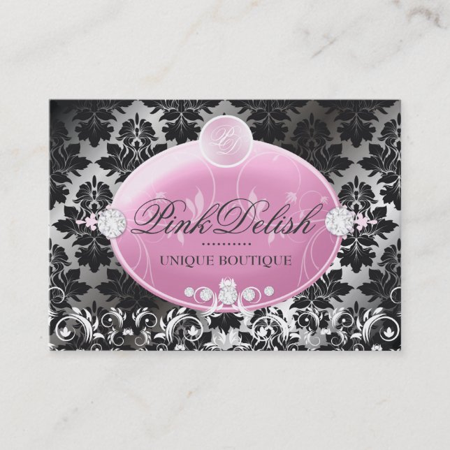 311 rosa Delish Monogramm-BlackBerry-Damast Visitenkarte (Vorderseite)