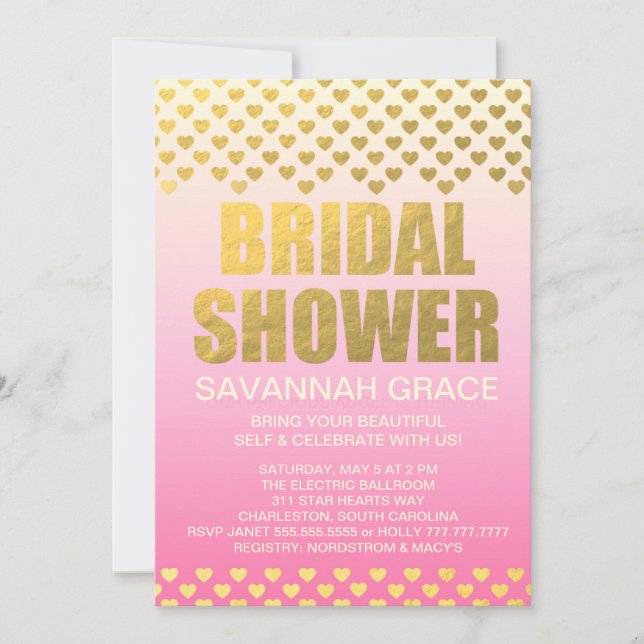 311 Rosa Ombre Brautparty Herzen Einladung (Vorderseite)