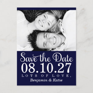 311 Save the Date Foto Postcard Navy Blue Ankündigungspostkarte