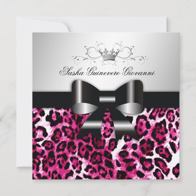 311- Schicker Bonbon 16 des Pink-Leopard-Bogen-| Einladung (Vorderseite)