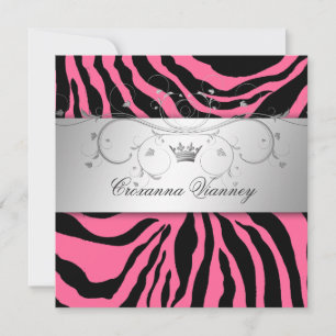 311-Silver Divine Pink Zebra Quinceanera Einladung