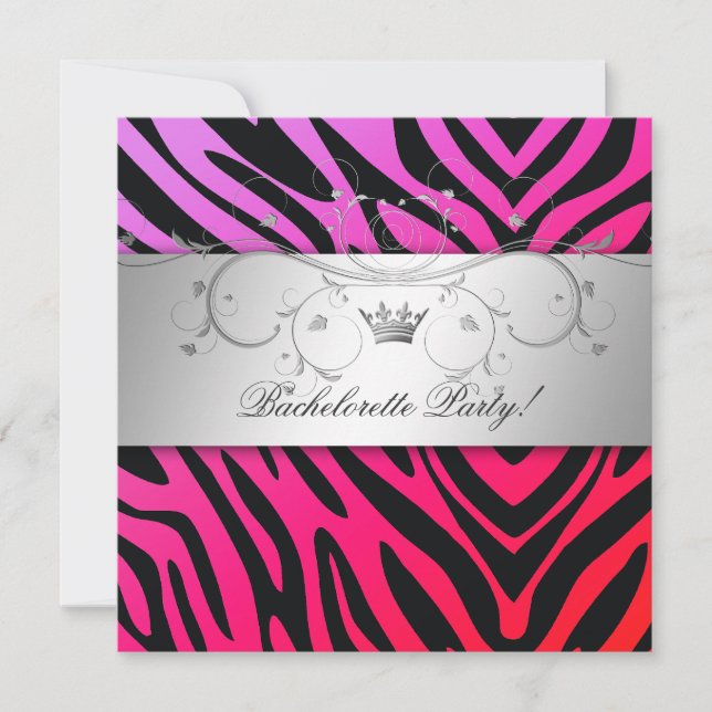 311-Silver Göttlicher Lila Punch Zebra Bachelorett Einladung (Vorderseite)
