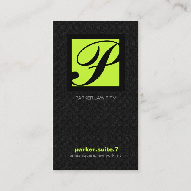 311-SIMPLY QUADRATISCHES MONOGRAMM TEXTURE-LIME VISITENKARTE (Vorderseite)
