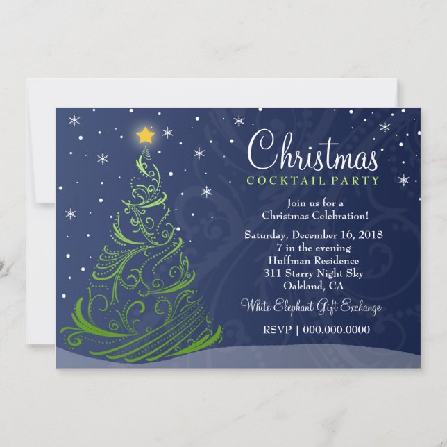 311 Starry Night Weihnachten Einladung| Blau Einladung (Vorderseite)