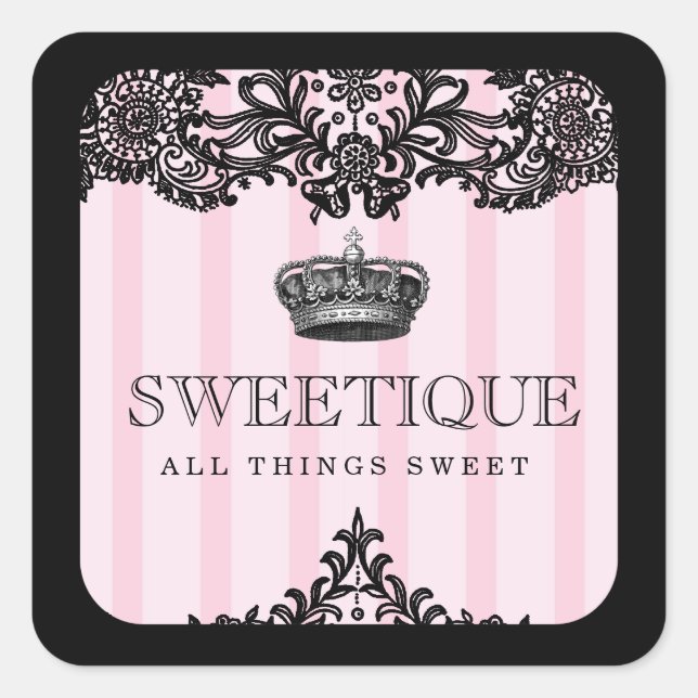 311 Sweetique Pink Stripes & Lace Quadratischer Aufkleber (Vorderseite)