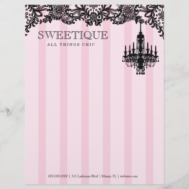 311 Sweetique rosa Streifen u. Spitze-Leuchter Briefkopf (Vorderseite)