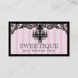311 Sweetique rosa Streifen u. Spitze-Leuchter Visitenkarte