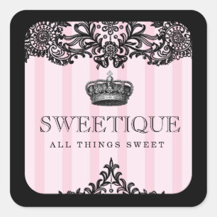 311 Sweetique rosa Streifen u. Spitze Quadratischer Aufkleber