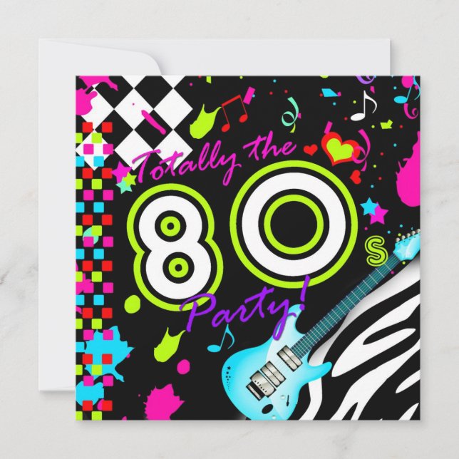 311 total das 80er Party - Türkis-Gitarre Einladung (Vorderseite)