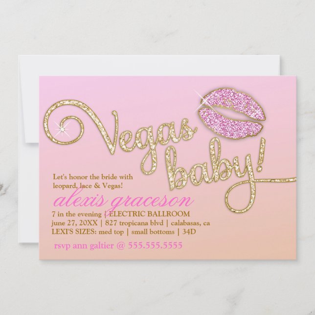 311 Vegas Baby Glitzy Kiss Metallic Einladung (Vorderseite)