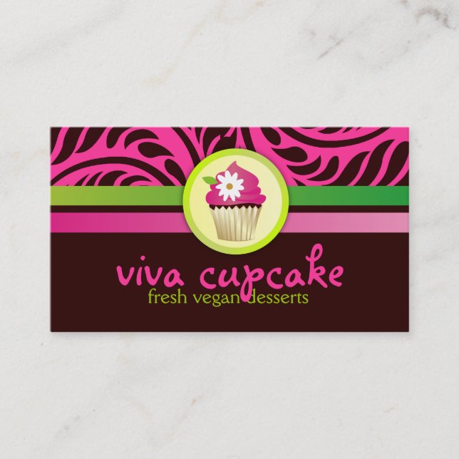 311 Viva Cupcake Pink n Green Stripes Visitenkarte (Vorderseite)