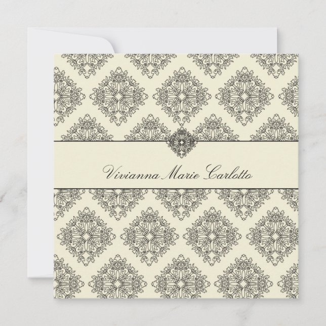 311-Vivianna Cream & Black Damask Einladung (Vorderseite)