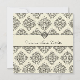 311-Vivianna Cream & Black Damask Einladung
