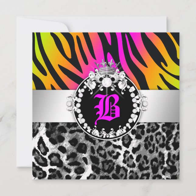 311 Zebra--LeoTiquediamant-Kuss-Neon-Trio Einladung (Vorderseite)