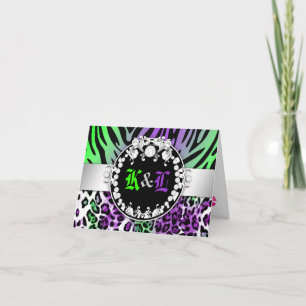 311 Zebra Löwe-Tique Diamant-Kuss-lila Grün Dankeskarte