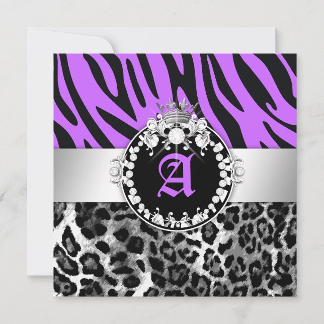 311 Zebra-Löwe Tique Diamanten n küsst Bonbon 16 Einladung (Vorderseite)