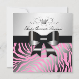 311-Zebra Shimmer Schwarzer Bow Rosa Süß 16 Einladung