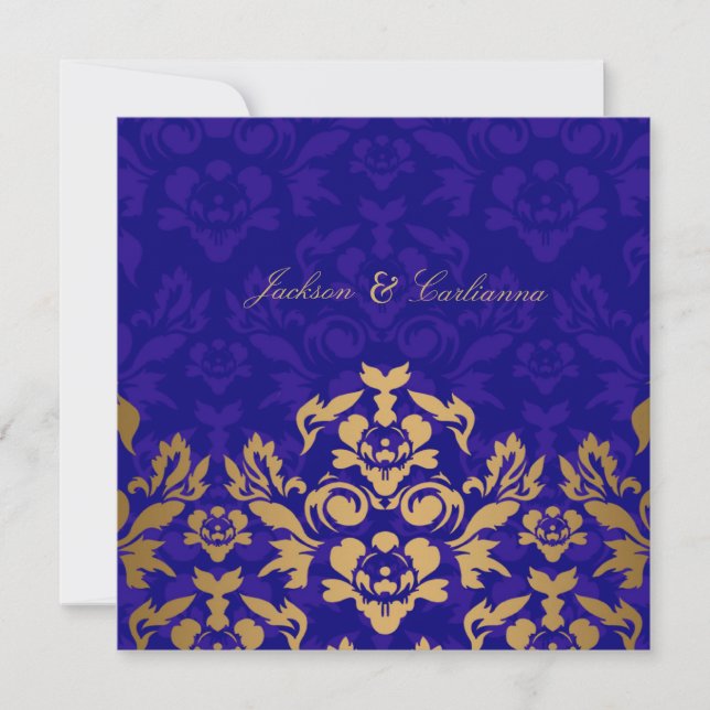 311Golden Flame Square Royal Blue Gold Einladung (Vorderseite)