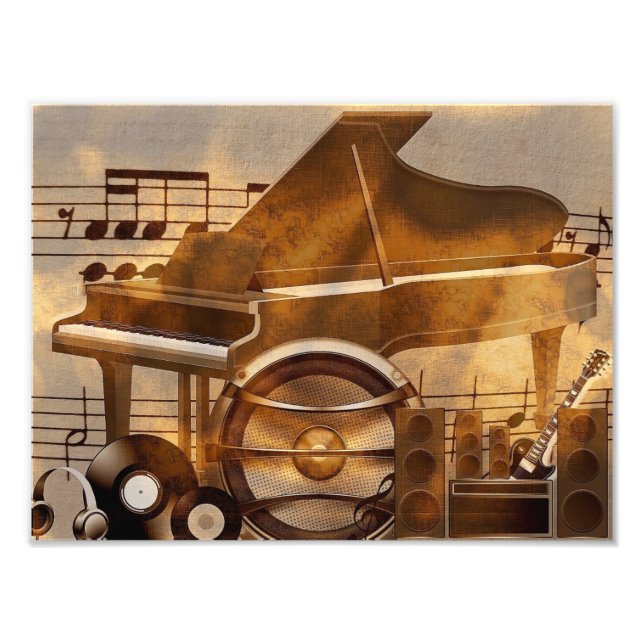 313583 DIGITAL MUSICAL GOLDEN COLLAGE GUITAR PIANO FOTODRUCK (Vorne)