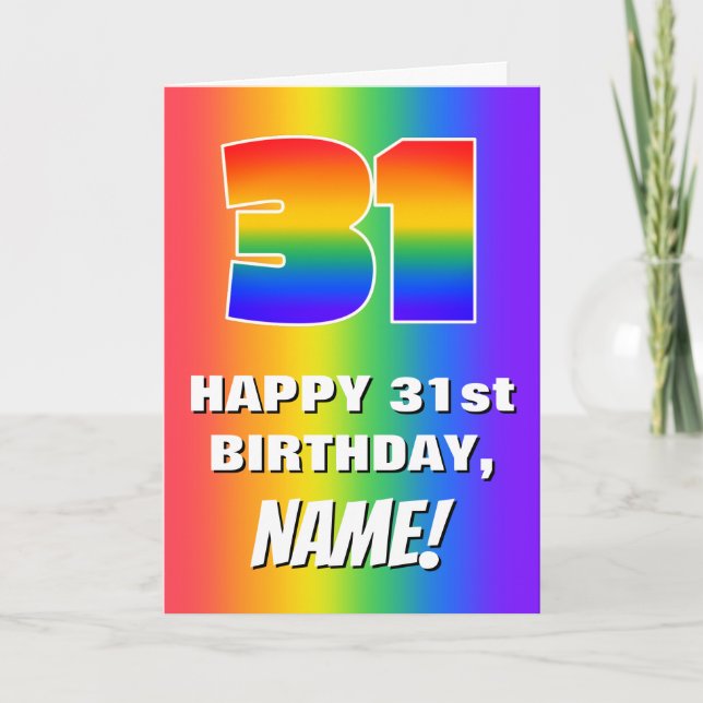 31. Geburtstag: Farbiges, lustiges Regenbogenmuste Karte (Vorderseite)
