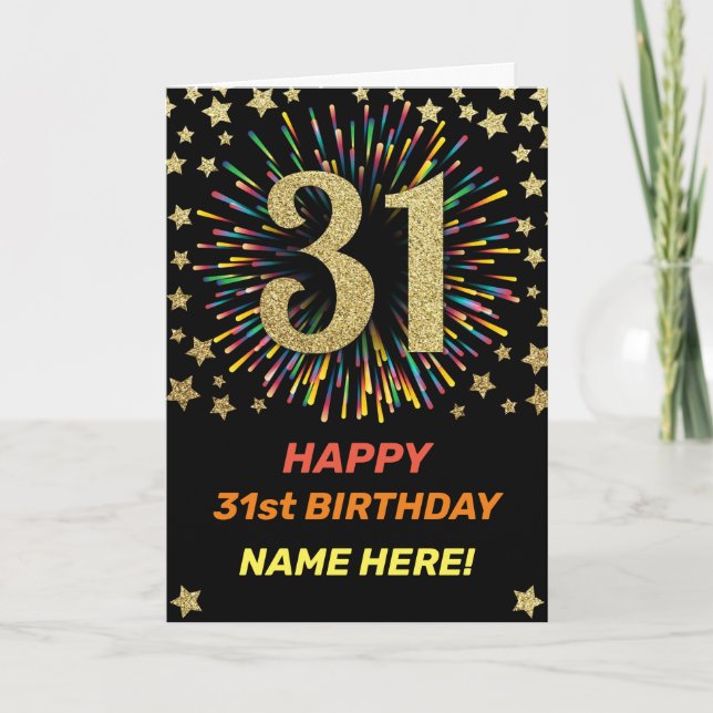 31. Geburtstag Feuerwerk Regenbogen Gold Spaß Karte (Vorderseite)