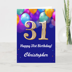 31. Geburtstag Navy Blue und Gold farbige Ballons Karte