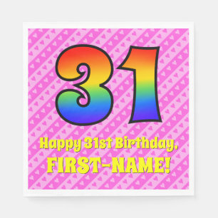 31. Geburtstag: Rosa Streifen & Herz, Regenbogen N Serviette