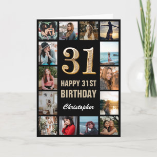 31. Happy Birthday Black and Gold Foto Collage Karte