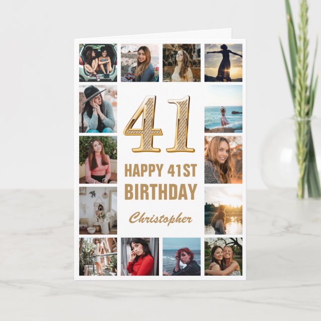 31. Happy Birthday Gold und White Foto Collage Karte (Vorderseite)