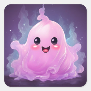 31. Oktober Happy Halloween Niedlich Pink Ghost Quadratischer Aufkleber