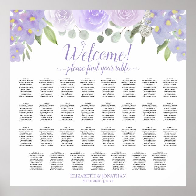 31 Tabelle Lavendel Boho Rose Hochzeitskarte Poster (Vorne)