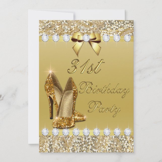 31st Birthday Classy Gold Heelses Sequins Diamonds Einladung (Vorderseite)