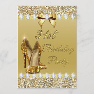 31st Birthday Classy Gold Heelses Sequins Diamonds Einladung