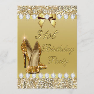 31st Birthday Classy Gold Heelses Sequins Diamonds Einladung