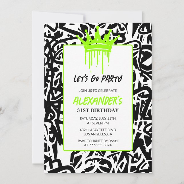 31st birthday invitation Hip hop Graffiti Crown (Devant)