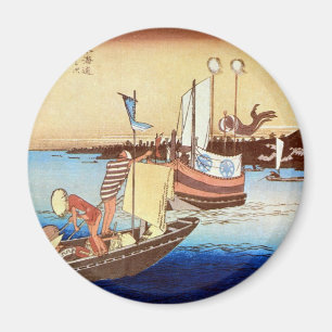 32. 荒 井 宿, 広 Arai-juku, Hiroshige, Ukiyo-e Magnet