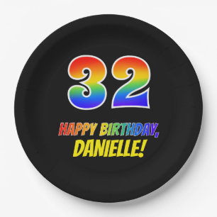 32. Geburtstag: Bold, Fun, Simple, Rainbow 32 Pappteller