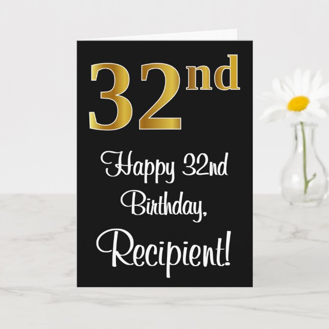 32. Geburtstag ~ Elegante Luxuriöse Imitate Gold L Karte (Kleine Pflanze)