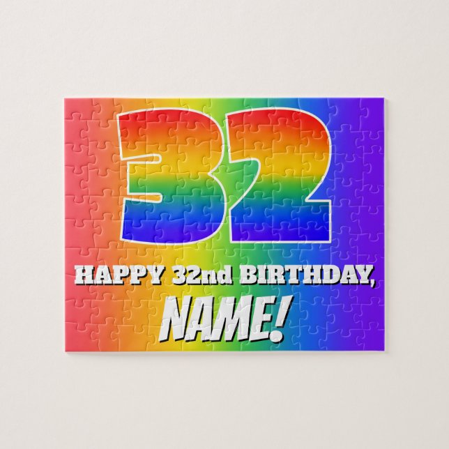 32. Geburtstag — mehrfarbiges Regenbogenmuster "32 (Horizontal)