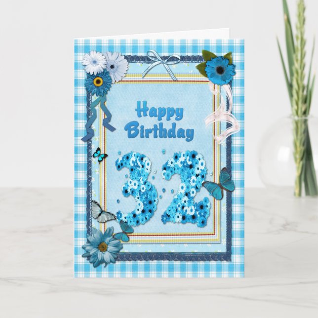 32. Geburtstag mit Scrapbook-Effekt Karte (Vorderseite)