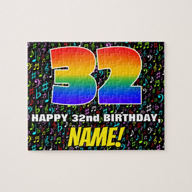 32. Geburtstag — Spaß, farbenfrohe Musiksymbole &  (Horizontal)