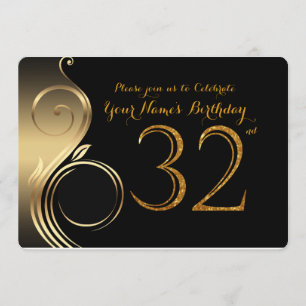 32., Geburtstagseinladung, Number Glitzer Gold, Fo Einladung
